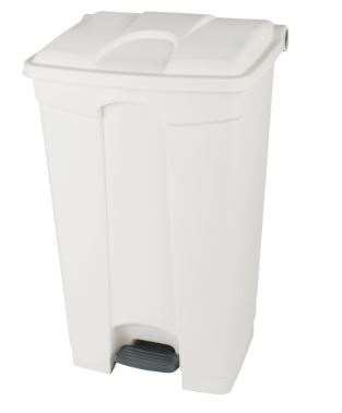 Image de Poubelle plastique à pédale blanche couvercle blanc 90L/1