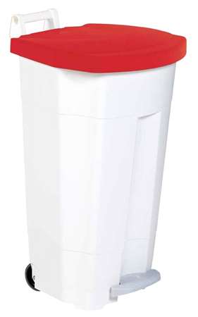 Image de Poubelle mobile plastique à pédale blanc/rouge Boogy 90L/1