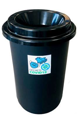 Image de Poubelle Covid-19 grande ouverture sans contact noir 50L/1