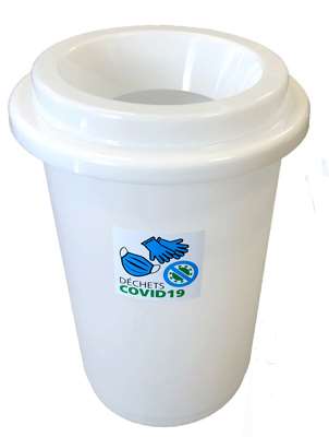 Image de Poubelle Covid-19 grande ouverture sans contact blanc 50L/1