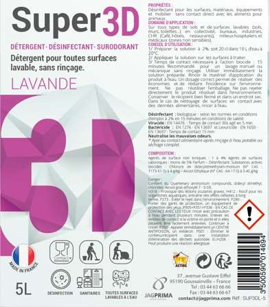 Image de Détergent, désinfectant et surodorant Super 3D lavande 5L/1